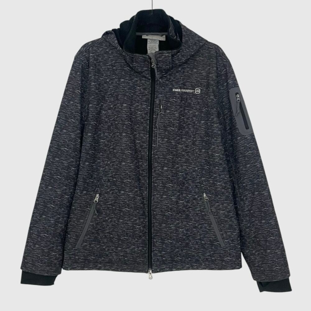 Free Country Mens Grey Hooded Fleece Lined Zip Up Coat